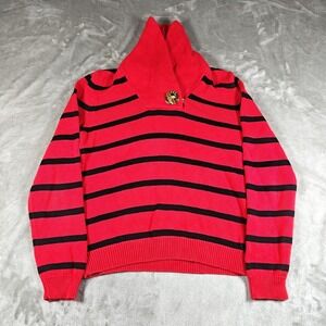Lauren Ralph Lauren Sweater Womens Medium Red Black Striped Shawl Collar Toggle